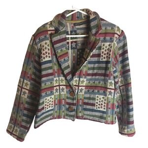 VTG New Identity Womens Tapestry Jacket Star Stripe Woven Cotton Blazer PM